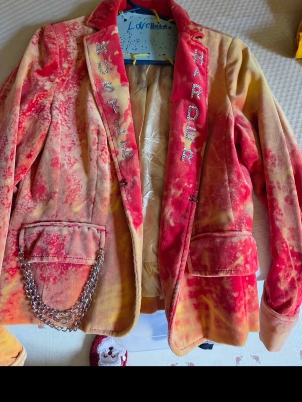Red & Yellow Tie-Dye Velvet Blazer